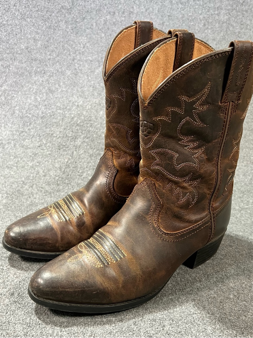 Ariat Kids Heritage Leather Western Boots Distressed Brown Youth Size 3.5